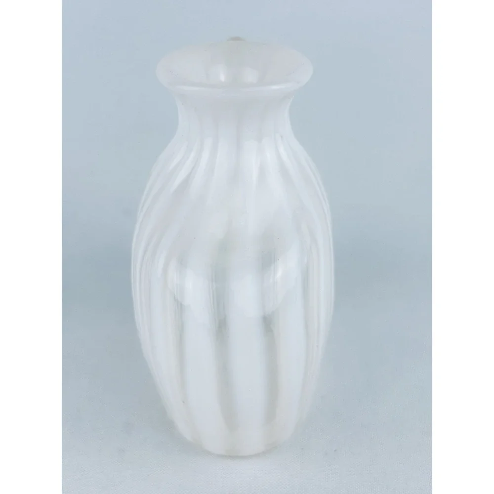 Vintage White Opalescent Swirl Glass Bottle Vase Pitcher Ribbon Hand Blown